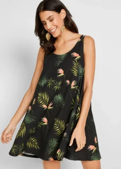 bonprix Strandmode|Bademode·Strandmode^Strandkleid aus reiner Bio-Baumwolle schwarz/grün floral
