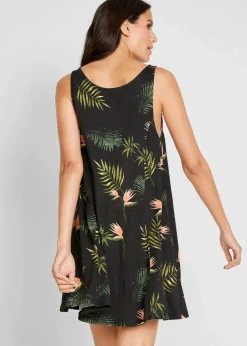 bonprix Strandmode|Bademode·Strandmode^Strandkleid aus reiner Bio-Baumwolle schwarz/grün floral