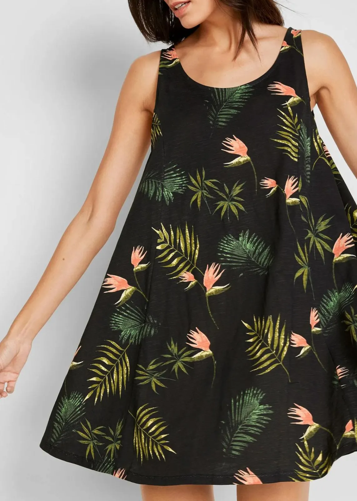 bonprix Strandmode|Bademode·Strandmode^Strandkleid aus reiner Bio-Baumwolle schwarz/grün floral