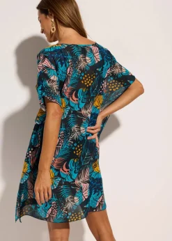 bonprix Strandmode|Bademode·Strandmode^Strandtunika aus leichtem Chiffon blau/gelb floral