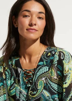 bonprix Strandmode|Bademode·Strandmode^Strandtunika aus leichtem Chiffon schwarz/grün paisley