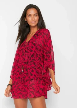 bonprix Strandmode|Bademode·Strandmode^Strandtunika aus leichtem Chiffon chillirot/schwarz floral