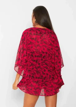 bonprix Strandmode|Bademode·Strandmode^Strandtunika aus leichtem Chiffon chillirot/schwarz floral