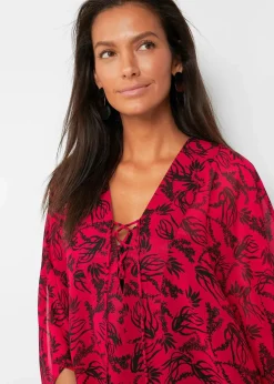 bonprix Strandmode|Bademode·Strandmode^Strandtunika aus leichtem Chiffon chillirot/schwarz floral