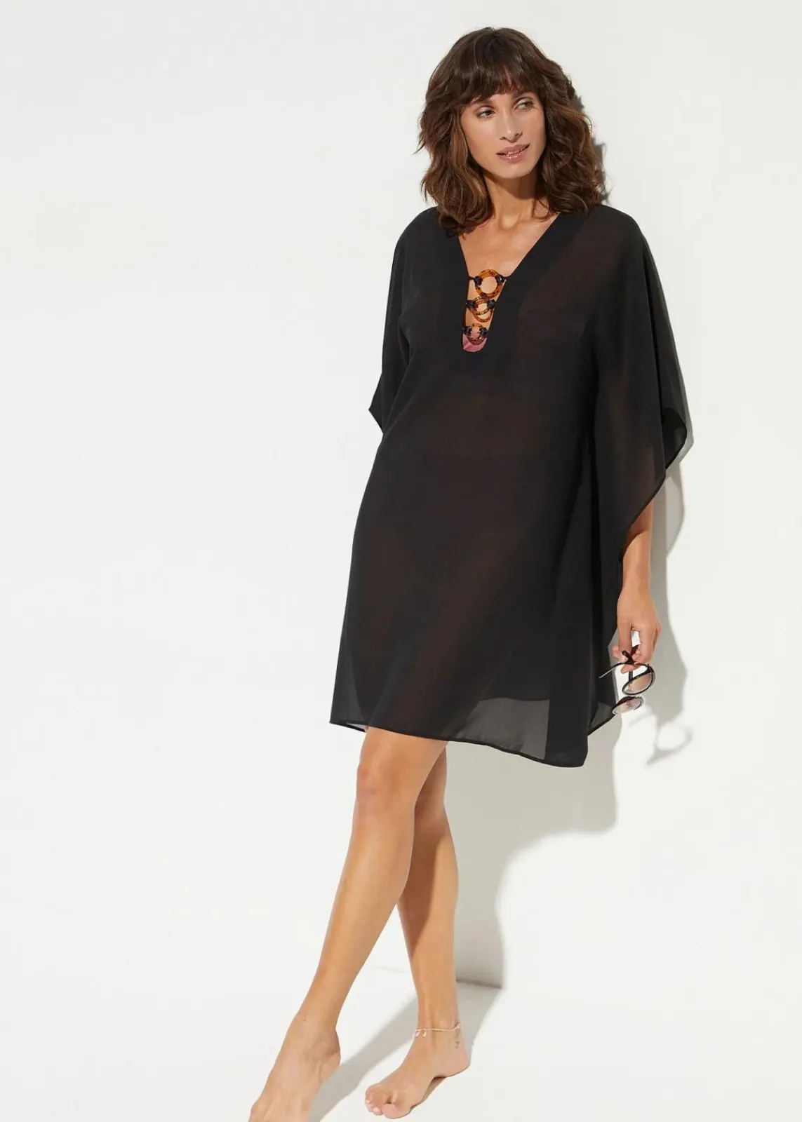 bonprix Strandmode|Bademode·Strandmode^Strandtunika aus leichtem Chiffon schwarz