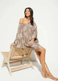 bonprix Strandmode|Bademode·Strandmode^Strandtunika aus softer Viskose taupe/wollweiß floral