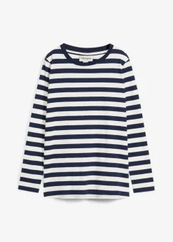 bonprix Shirts & Tops|Basics^Streifenshirt aus reiner Bio-Baumwolle dunkelblau/wollweiß gestreift