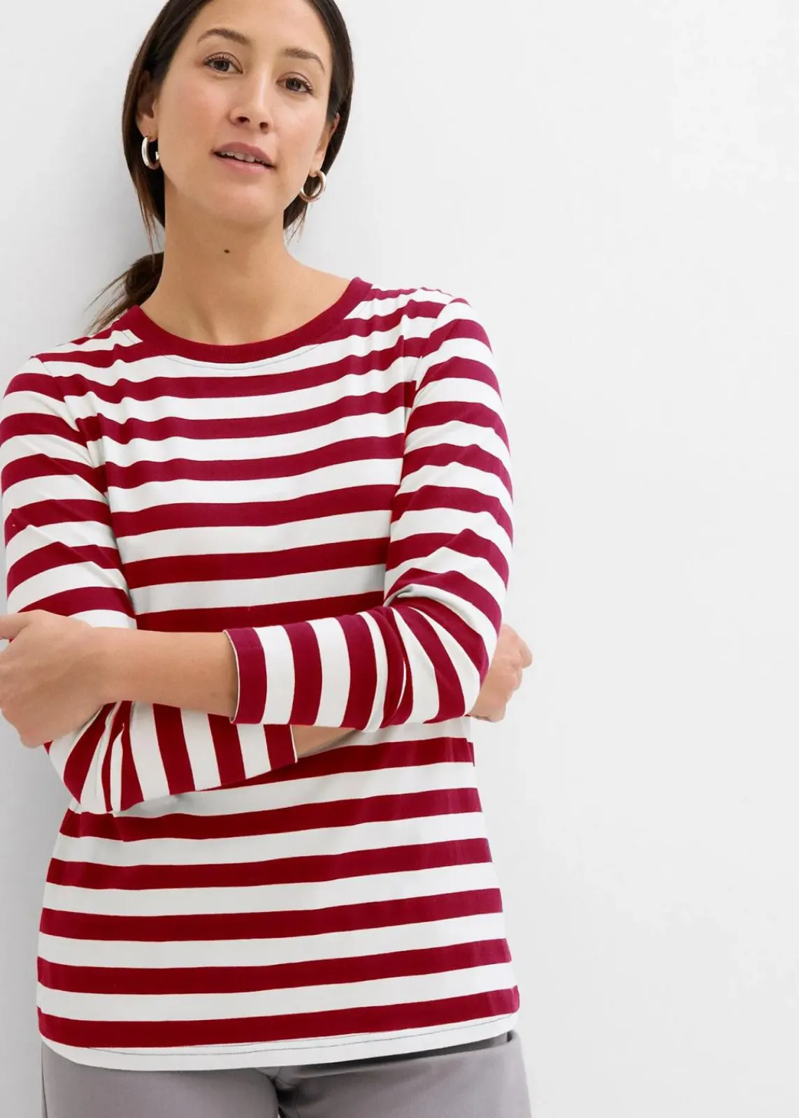 bonprix Shirts & Tops|Basics^Streifenshirt aus reiner Bio-Baumwolle pflaumenrot/wollweiß gestreift