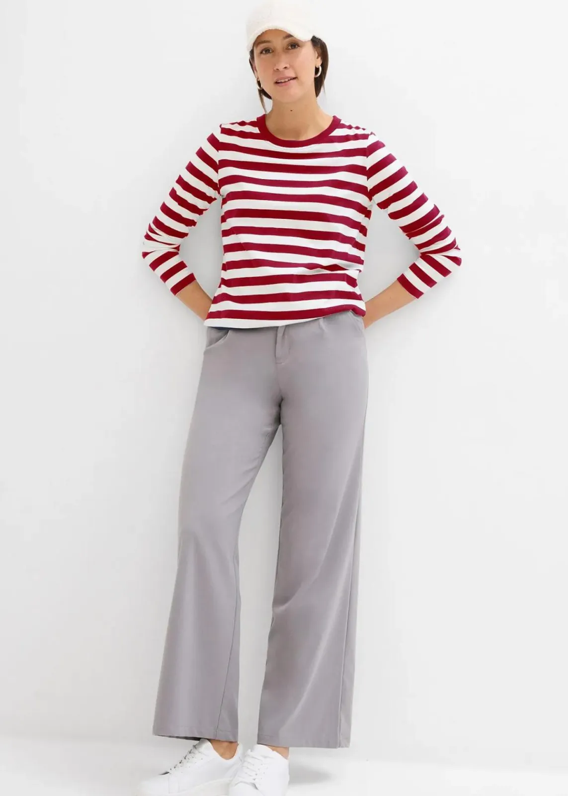 bonprix Shirts & Tops|Basics^Streifenshirt aus reiner Bio-Baumwolle pflaumenrot/wollweiß gestreift
