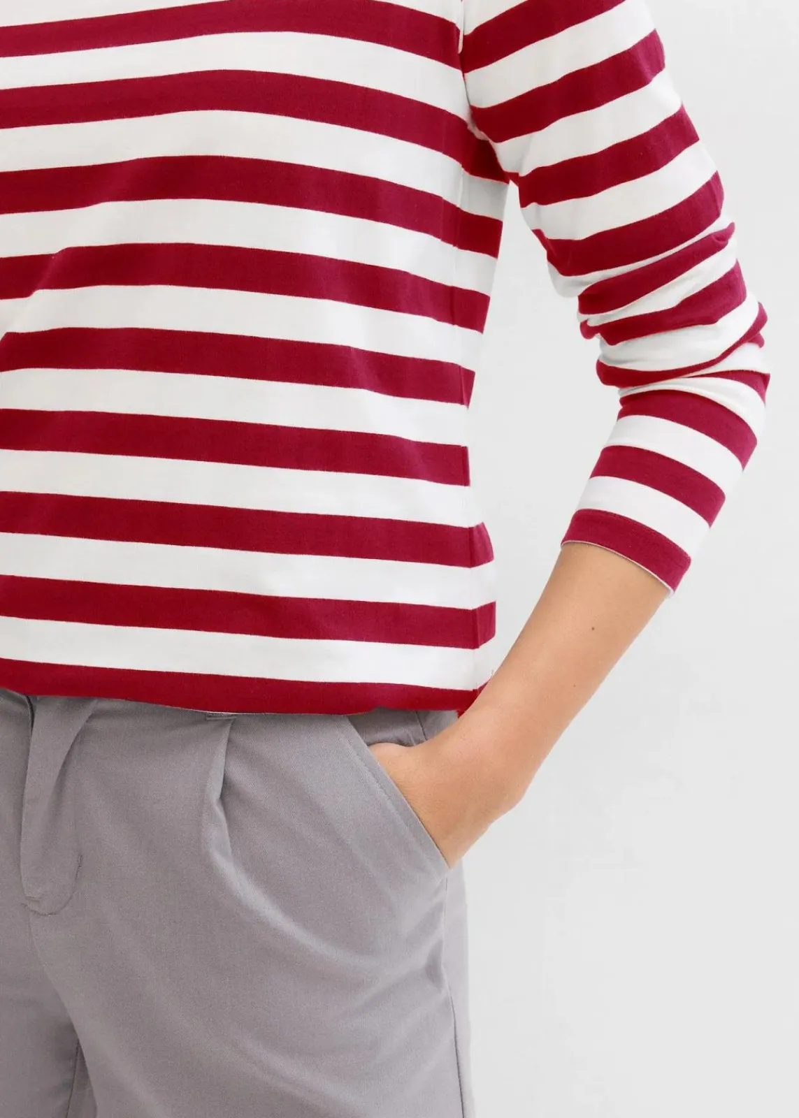 bonprix Shirts & Tops|Basics^Streifenshirt aus reiner Bio-Baumwolle pflaumenrot/wollweiß gestreift