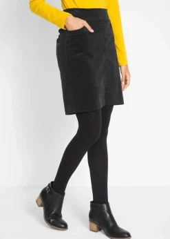 bonprix Bekleidung·Sportbekleidung|Röcke^Stretch Baumwoll-Cordrock mit Bequembund schwarz