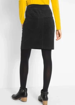 bonprix Bekleidung·Sportbekleidung|Röcke^Stretch Baumwoll-Cordrock mit Bequembund schwarz
