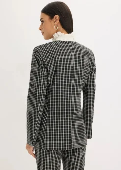 bonprix Blazer|Bekleidung·Basics^Stretch Blazer aus Bengalin schwarz/wollweiß kariert