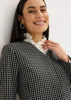 bonprix Blazer|Bekleidung·Basics^Stretch Blazer aus Bengalin schwarz/wollweiß kariert