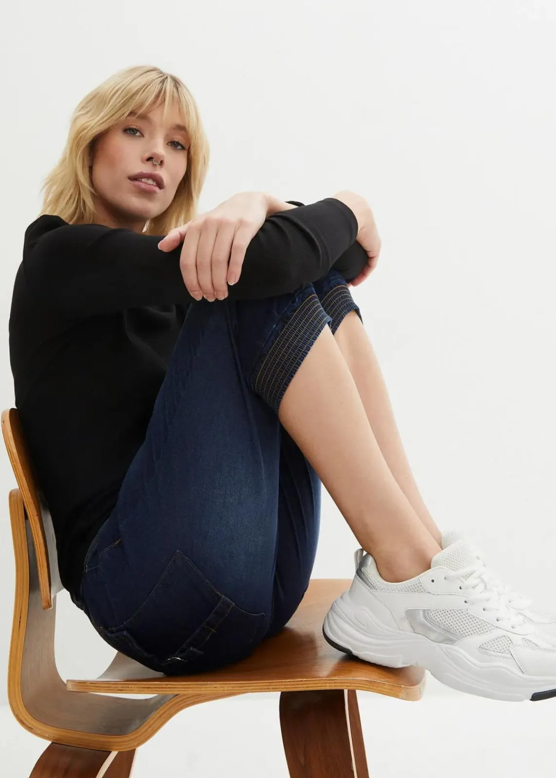 bonprix Bekleidung·Shirts & Tops|Jeans^Stretch-Capri-Jeans dunkelblau used