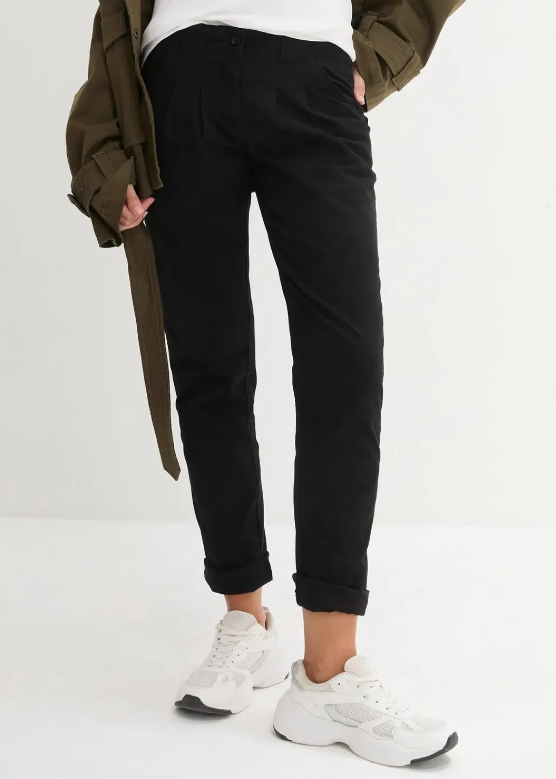 bonprix Kurzgrößen|Hosen^Stretch-Chinohose schwarz