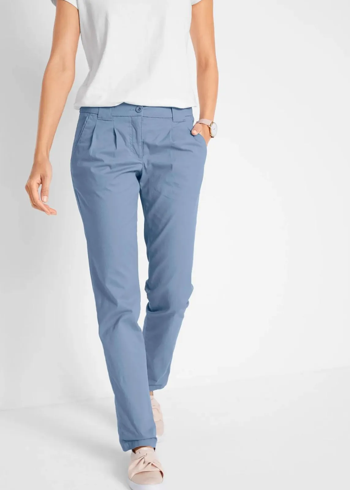 bonprix Kurzgrößen|Hosen^Stretch-Chinohose mattblau