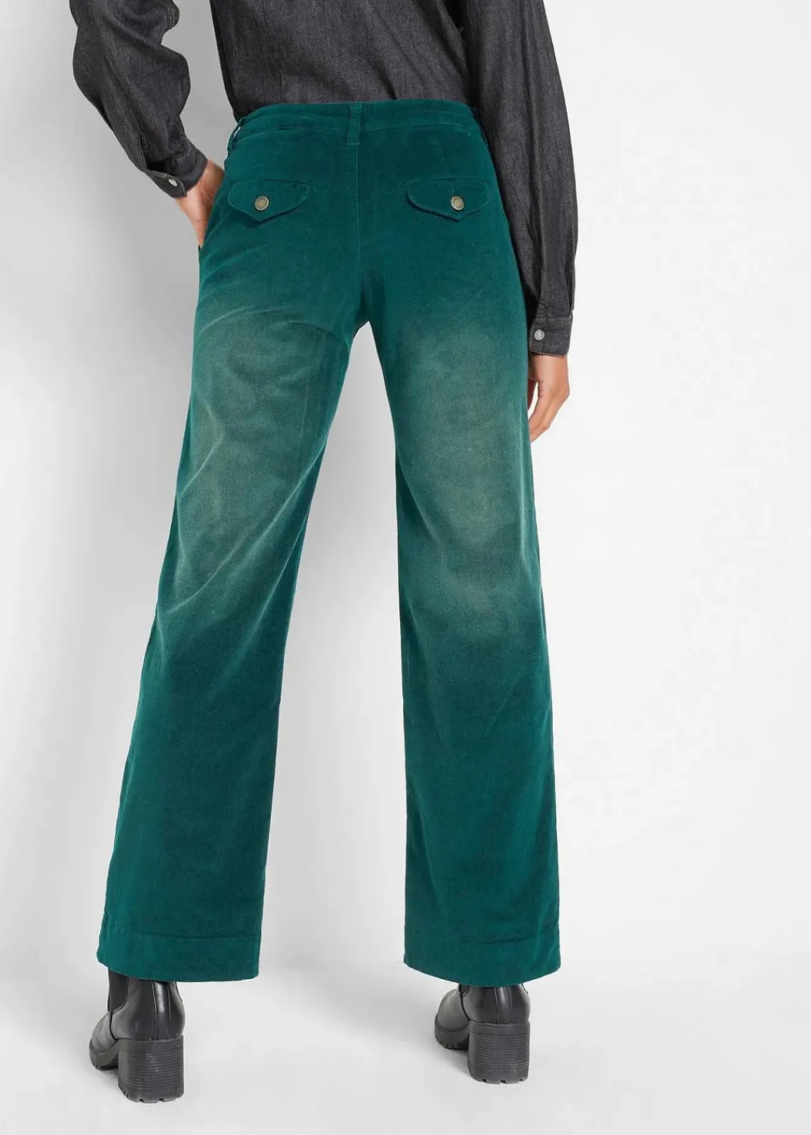 bonprix Hosen|Bekleidung·Kleider^Stretch-Cordhose, Wide tiefgrün used