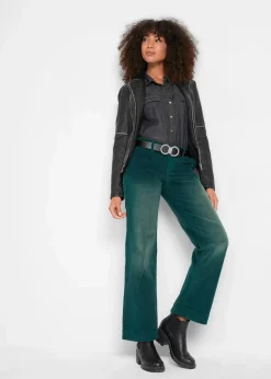 bonprix Hosen|Bekleidung·Kleider^Stretch-Cordhose, Wide tiefgrün used