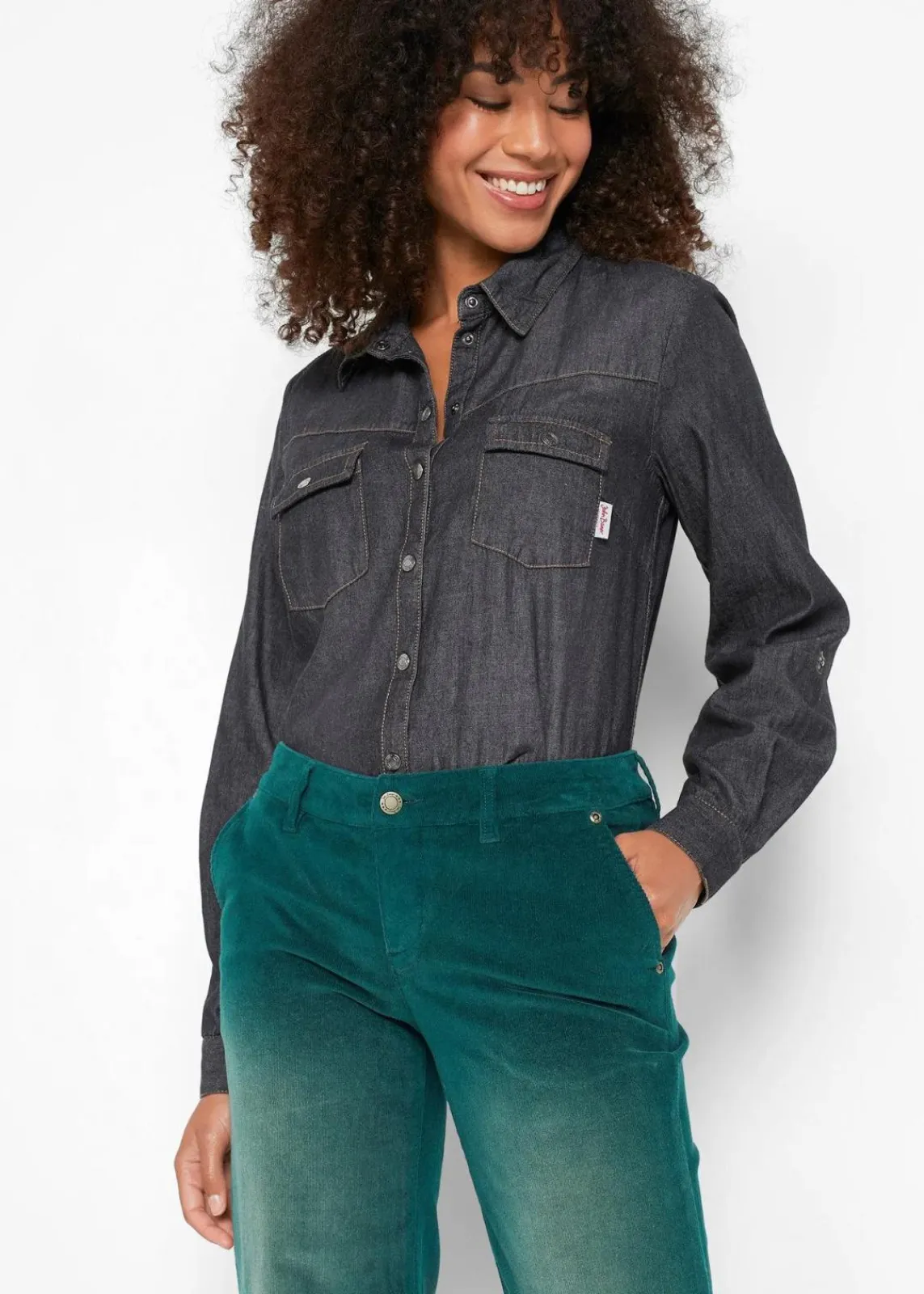 bonprix Hosen|Bekleidung·Kleider^Stretch-Cordhose, Wide tiefgrün used