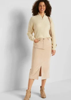 bonprix Röcke|Bekleidung·Sportbekleidung^Stretch-Cord-Rock in Midilänge latte macchiato
