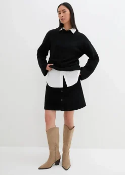 bonprix Bekleidung·Sportbekleidung|Röcke^Stretch-Cordrock mit Knopfleiste schwarz