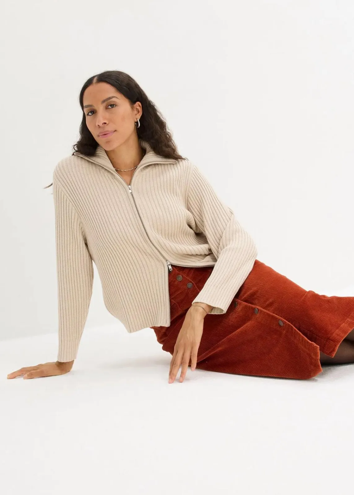 bonprix Röcke|Bekleidung·Sportbekleidung^Stretch-Cordrock mit Knopfleiste, Midi-Länge rostbraun