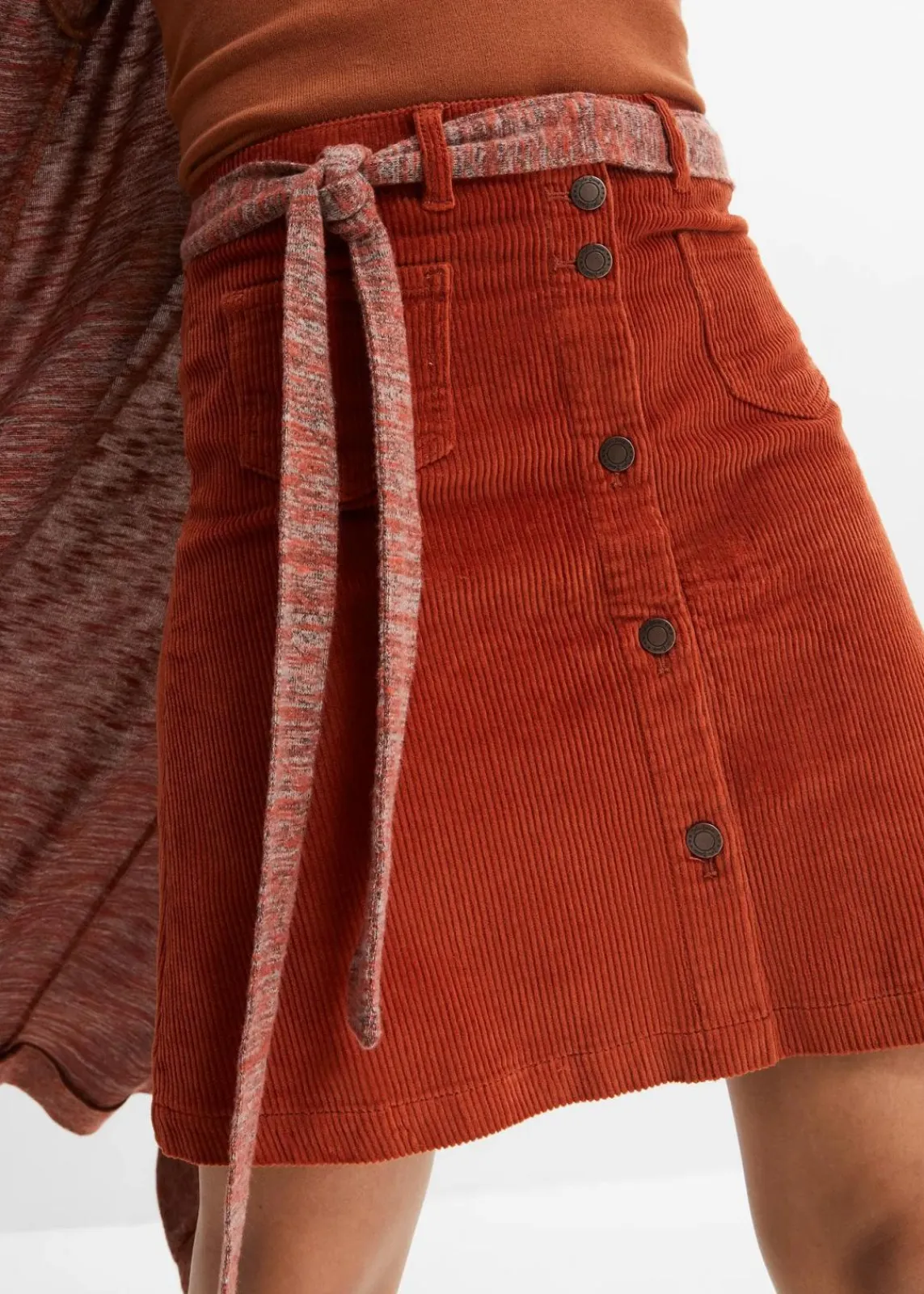 bonprix Röcke|Bekleidung·Sportbekleidung^Stretch-Cordrock mit Knopfleiste rostbraun