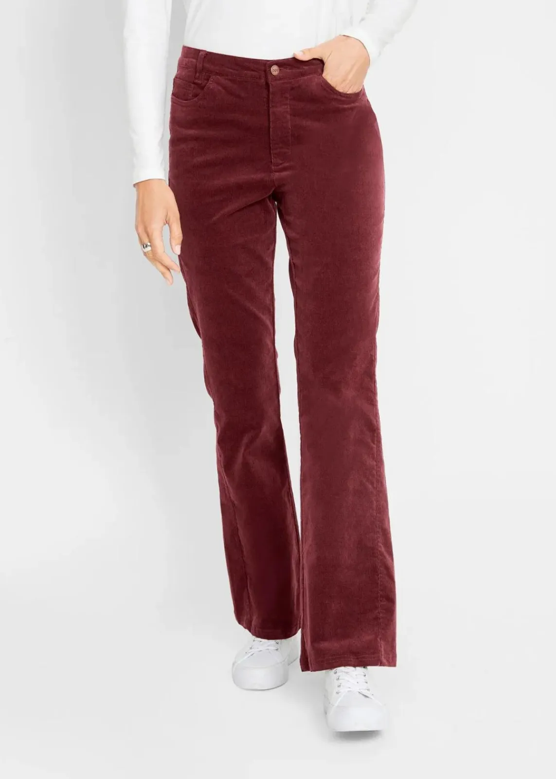 bonprix Hosen|Bekleidung·Kleider^Stretch-Cord-Schlaghose mit High-Waist-Bequembund ahornrot