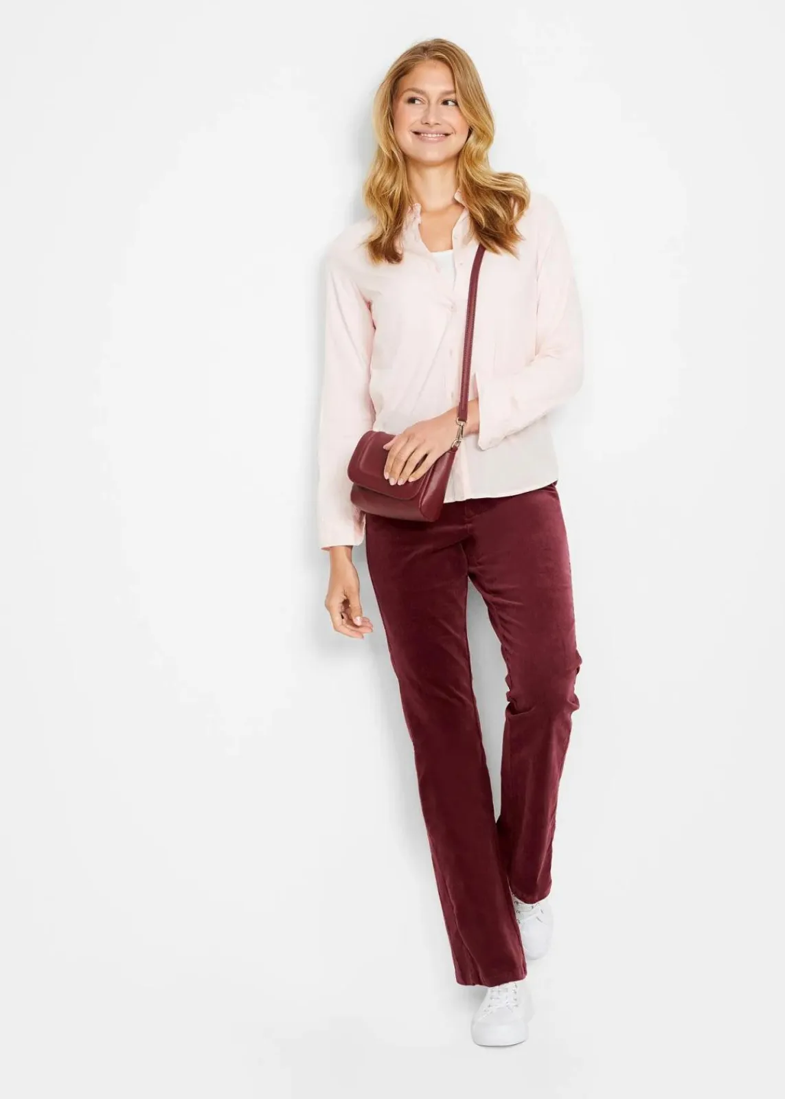 bonprix Hosen|Bekleidung·Kleider^Stretch-Cord-Schlaghose mit High-Waist-Bequembund ahornrot