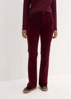 bonprix Hosen|Bekleidung·Kleider^Stretch-Cord-Schlaghose mit High-Waist-Bequembund dunkelbeere