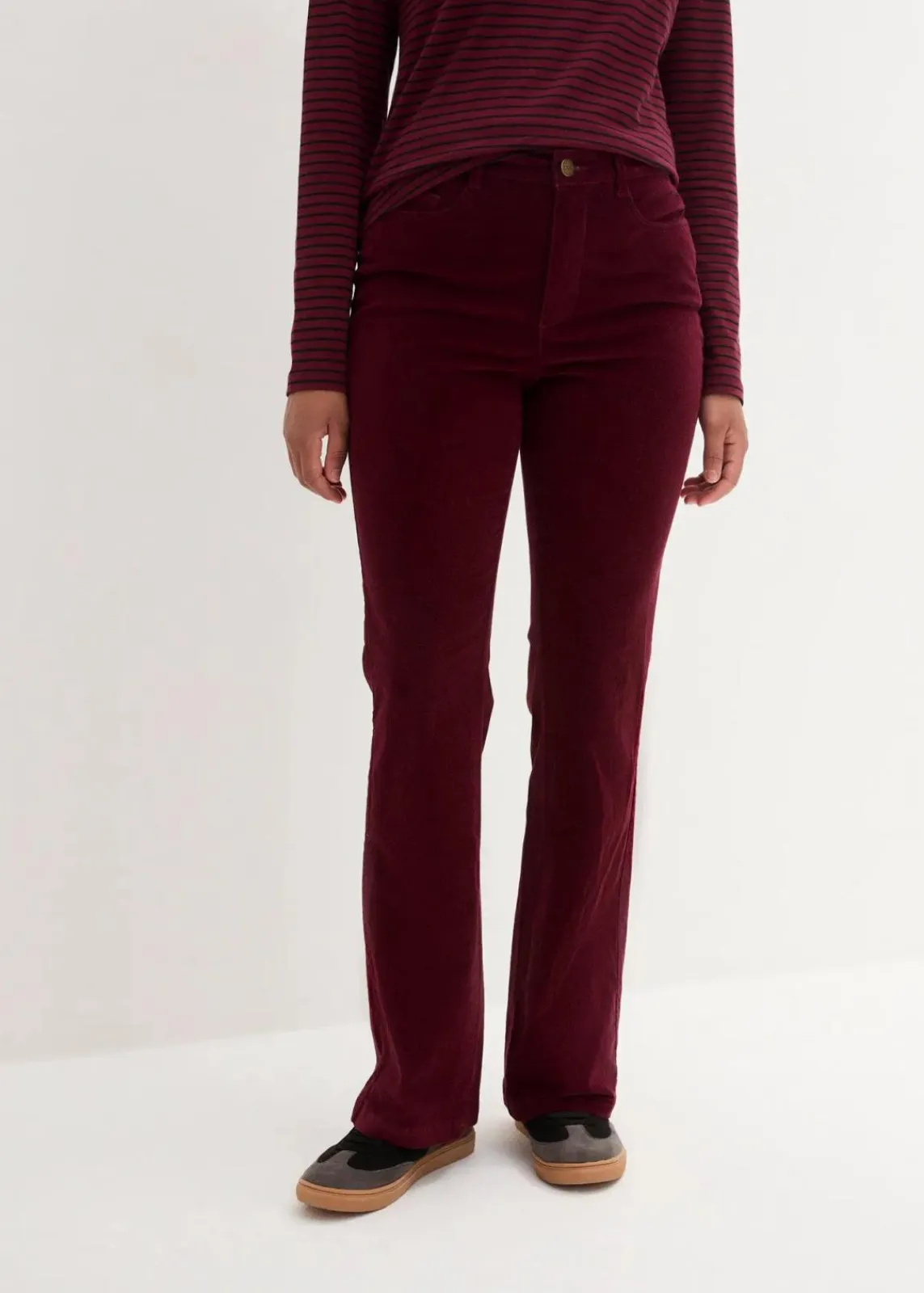 bonprix Hosen|Bekleidung·Kleider^Stretch-Cord-Schlaghose mit High-Waist-Bequembund dunkelbeere