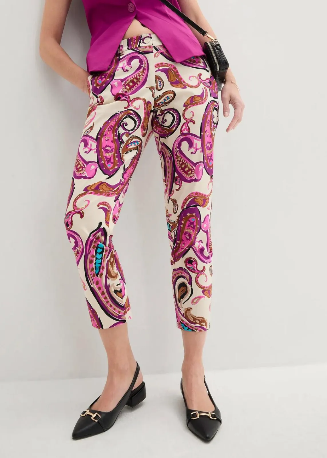 bonprix Bekleidung·Kleider|Hosen^7/8-Stretchhhose wollweiß/violettorchidee paisley