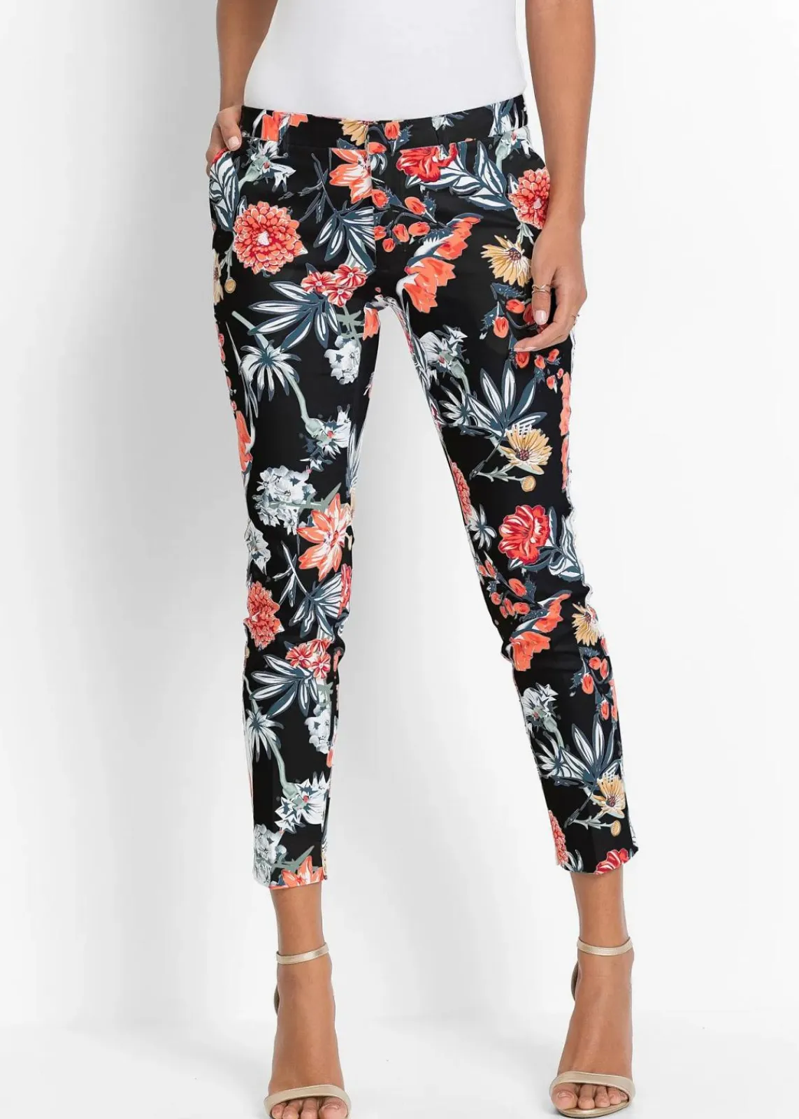 bonprix Hosen|Bekleidung·Kleider^7/8-Stretch-Hose schwarz geblümt