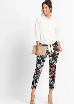 bonprix Hosen|Bekleidung·Kleider^7/8-Stretch-Hose schwarz geblümt
