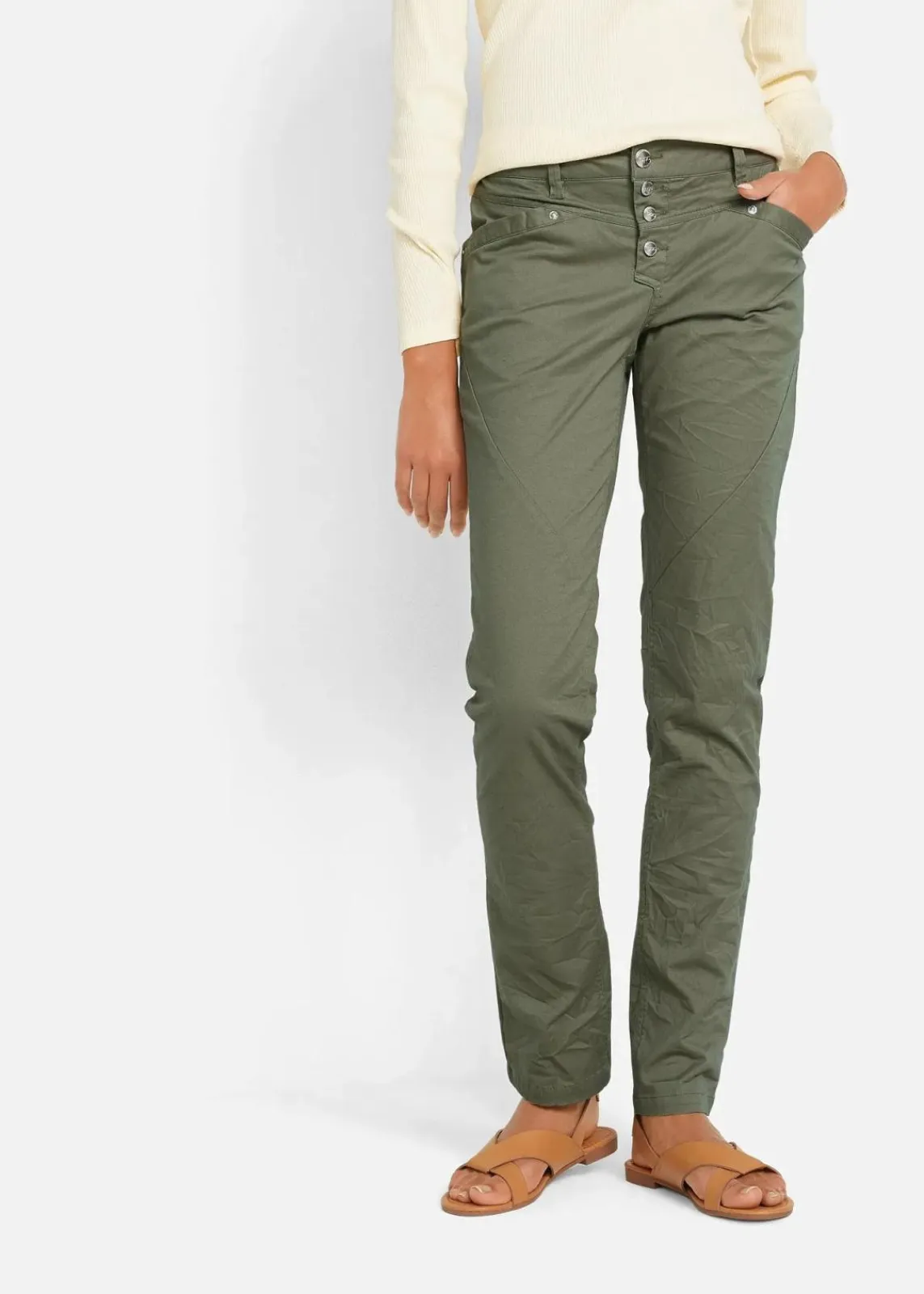 bonprix Hosen|Kurzgrößen^Stretch-Hose mit Crash-Effekt oliv
