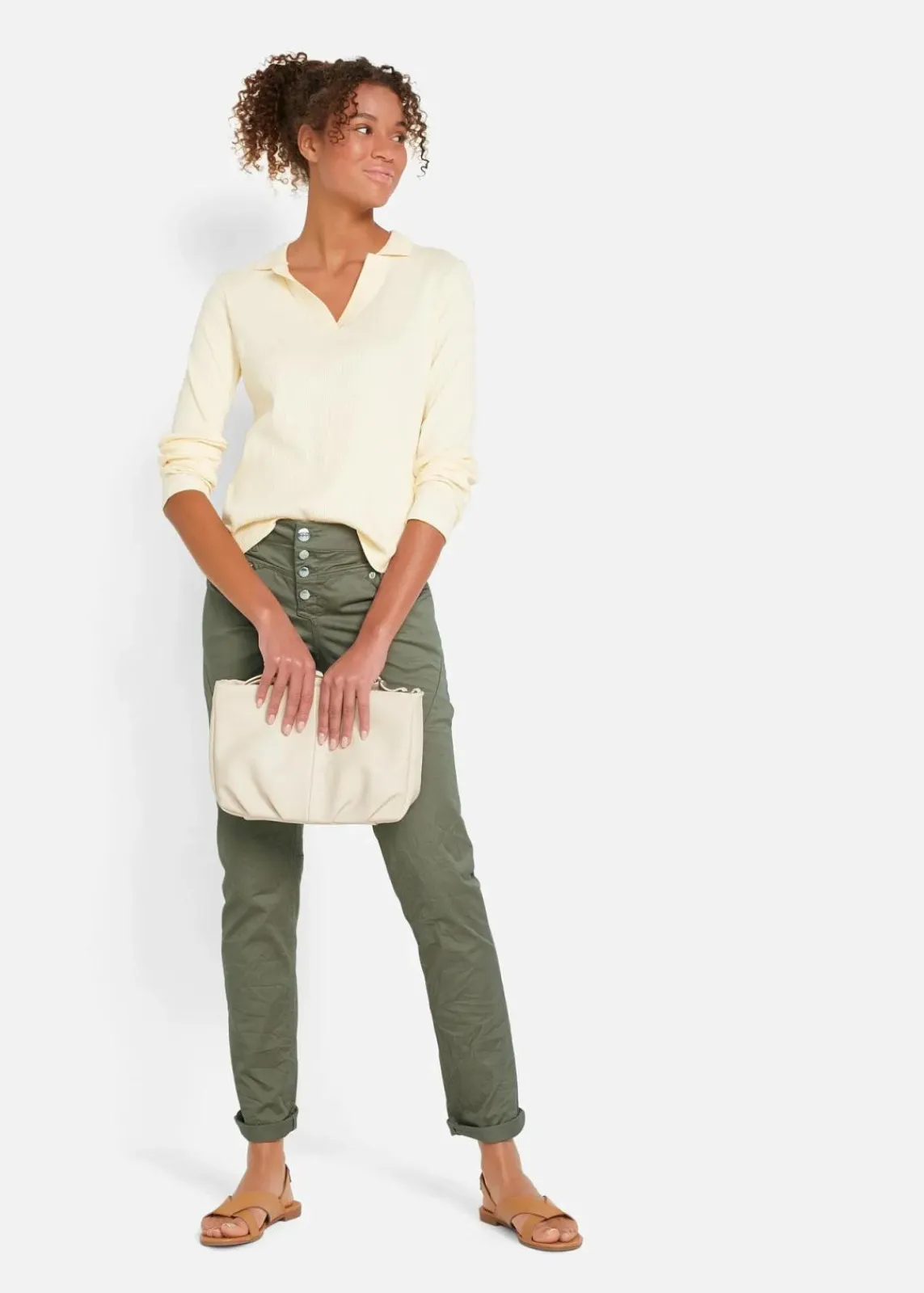 bonprix Kurzgrößen|Bekleidung·Kleider^Stretch-Hose mit Crash-Effekt oliv