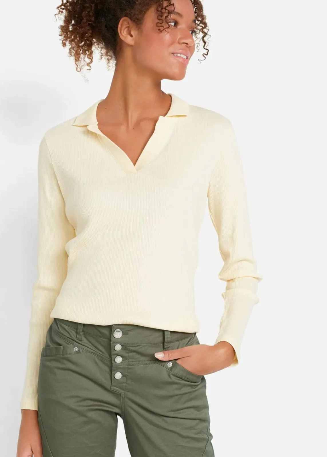 bonprix Kurzgrößen|Bekleidung·Kleider^Stretch-Hose mit Crash-Effekt oliv