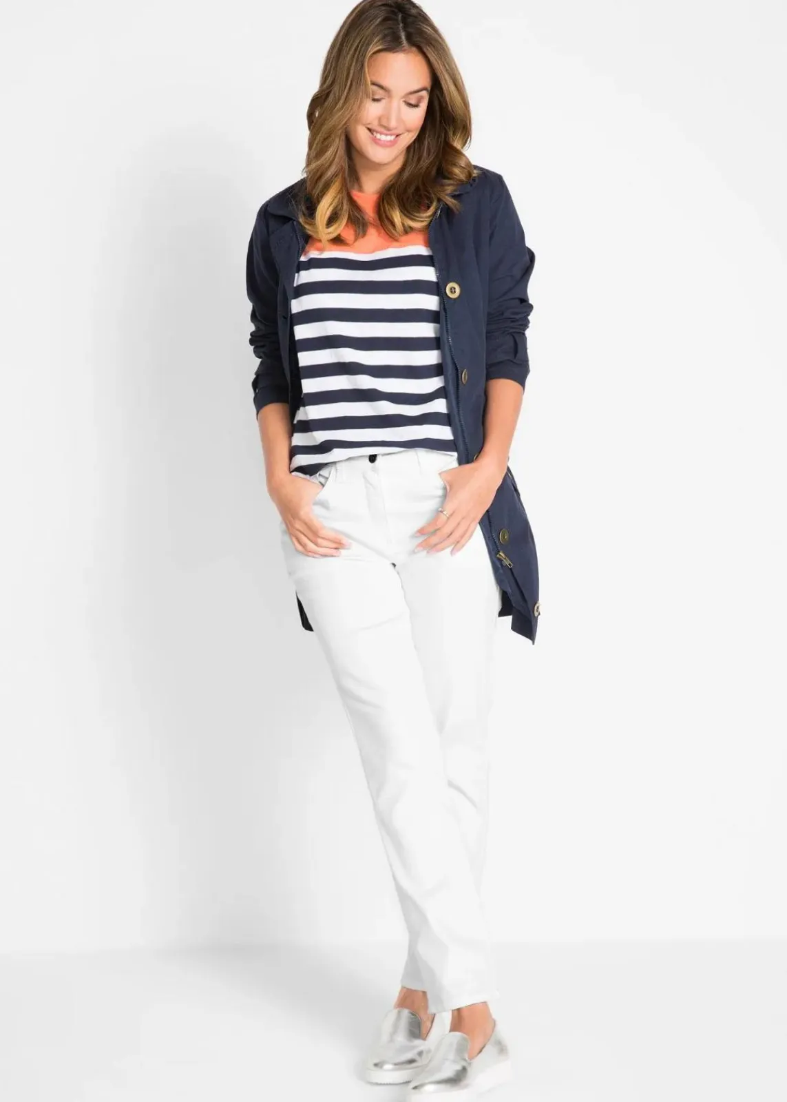 bonprix Hosen|Bekleidung·Kleider^Stretchhose mit geradem Bein, Mid Waist weiß
