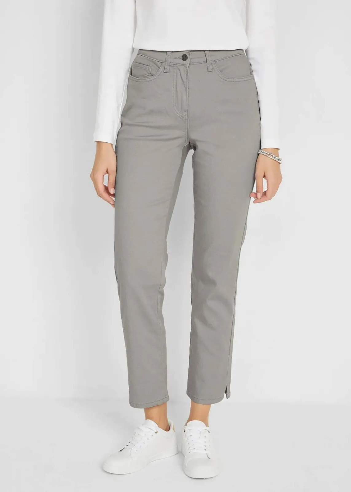 bonprix Bekleidung·Kleider|Hosen^Stretchhose mit geradem Bein, Mid Waist silbergrau