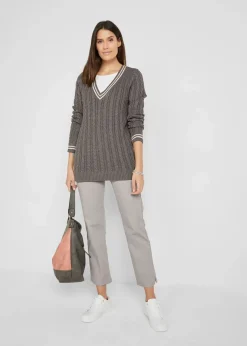 bonprix Bekleidung·Kleider|Hosen^Stretchhose mit geradem Bein, Mid Waist silbergrau