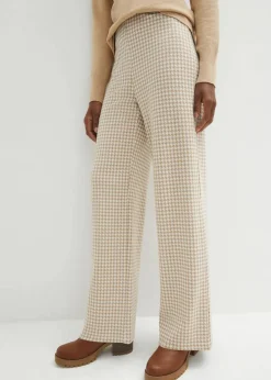 bonprix Hosen|Bekleidung·Kleider^Stretch-Hose mit Hahnentrittmuster, Wide leg latte macchiato/weiß kariert
