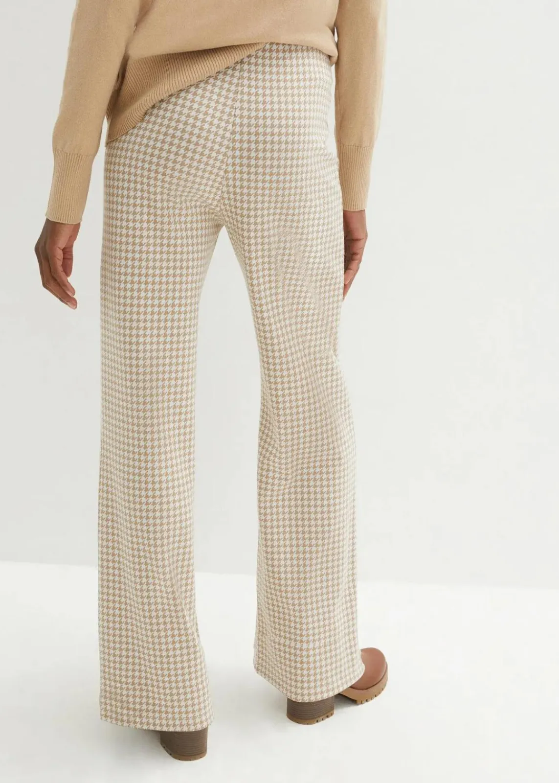 bonprix Hosen|Bekleidung·Kleider^Stretch-Hose mit Hahnentrittmuster, Wide leg latte macchiato/weiß kariert
