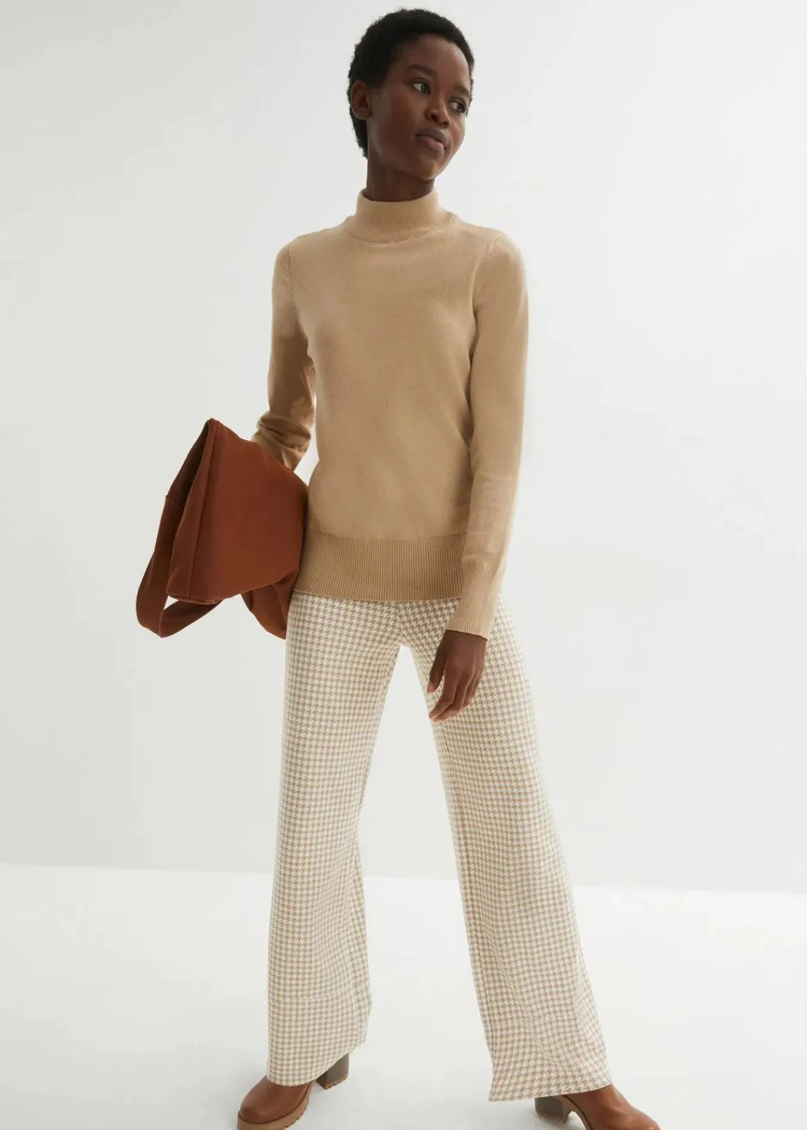 bonprix Hosen|Bekleidung·Kleider^Stretch-Hose mit Hahnentrittmuster, Wide leg latte macchiato/weiß kariert