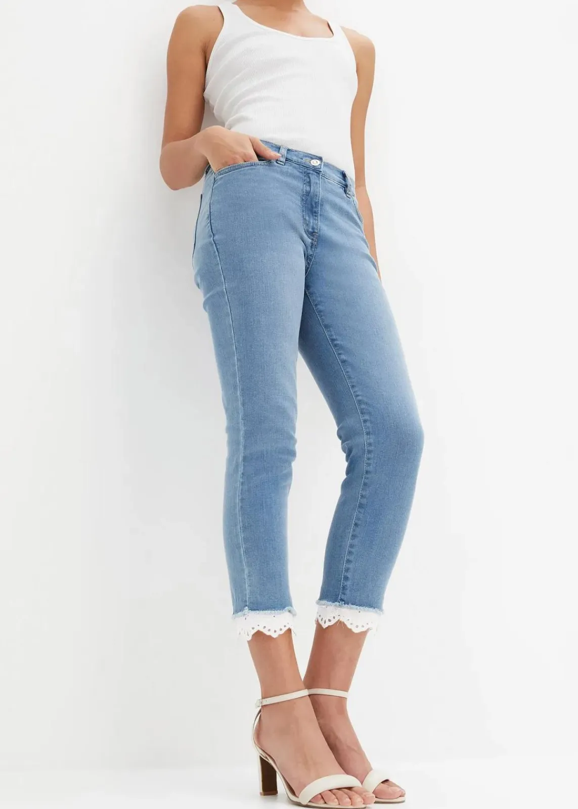 bonprix Bekleidung·Shirts & Tops|Jeans^Stretch-Jeans mit Bordüre blau denim