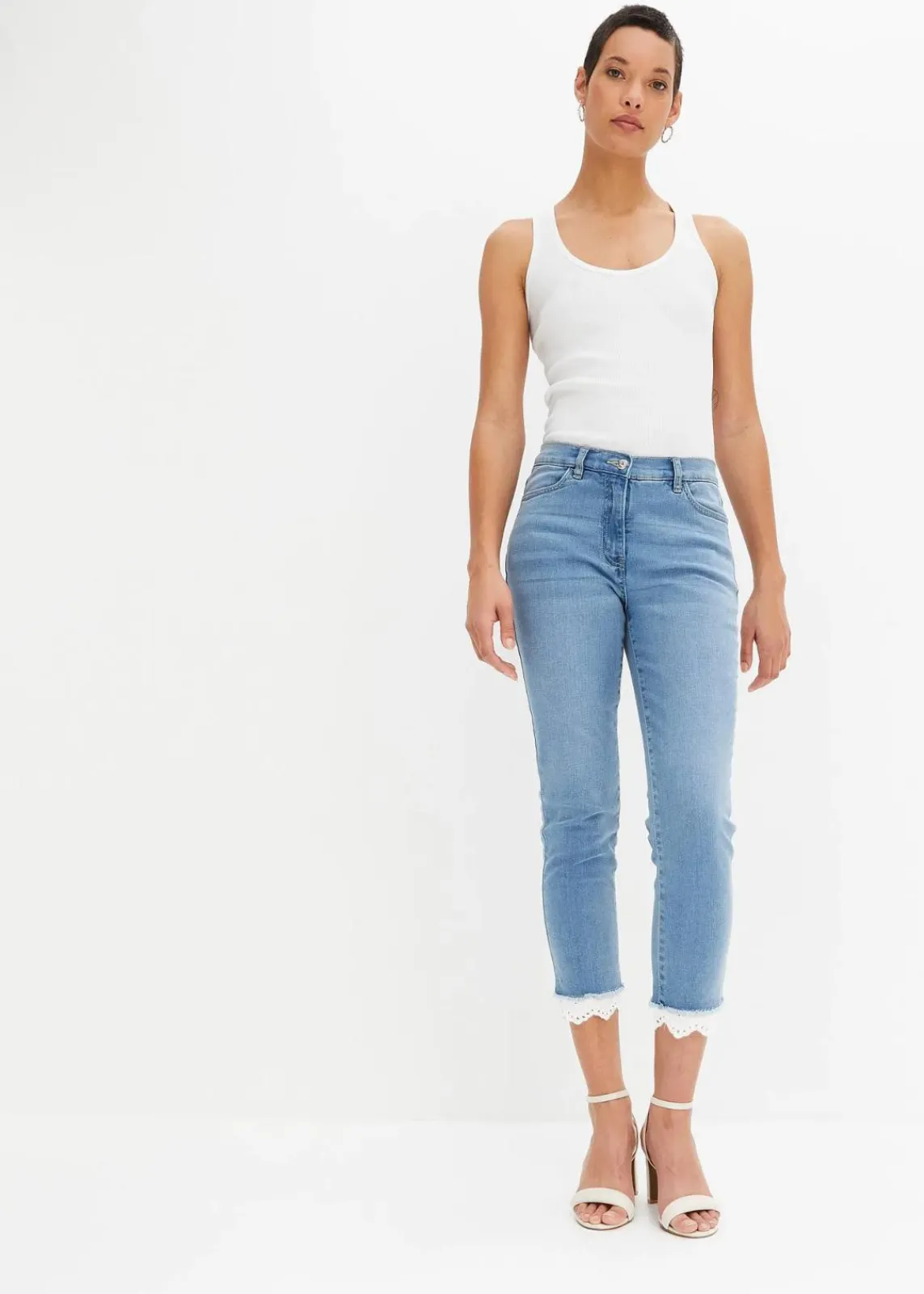 bonprix Bekleidung·Shirts & Tops|Jeans^Stretch-Jeans mit Bordüre blau denim