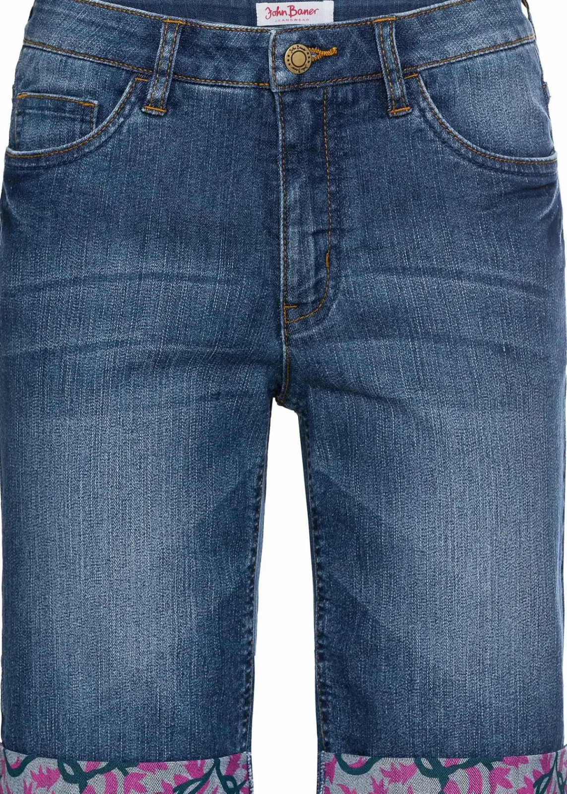 bonprix Shorts|Jeans^Stretch-Jeans-Bermuda mit farbigem Umschlag blau used
