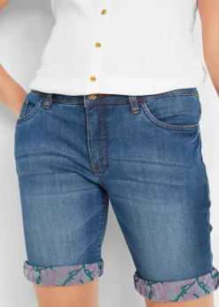 bonprix Shorts|Jeans^Stretch-Jeans-Bermuda mit farbigem Umschlag blau used