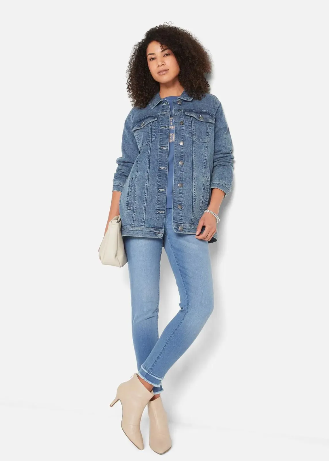 bonprix Bekleidung·Hosen|Jacken & Mäntel^Stretch-Jeansjacke, Boyfriend blau denim used