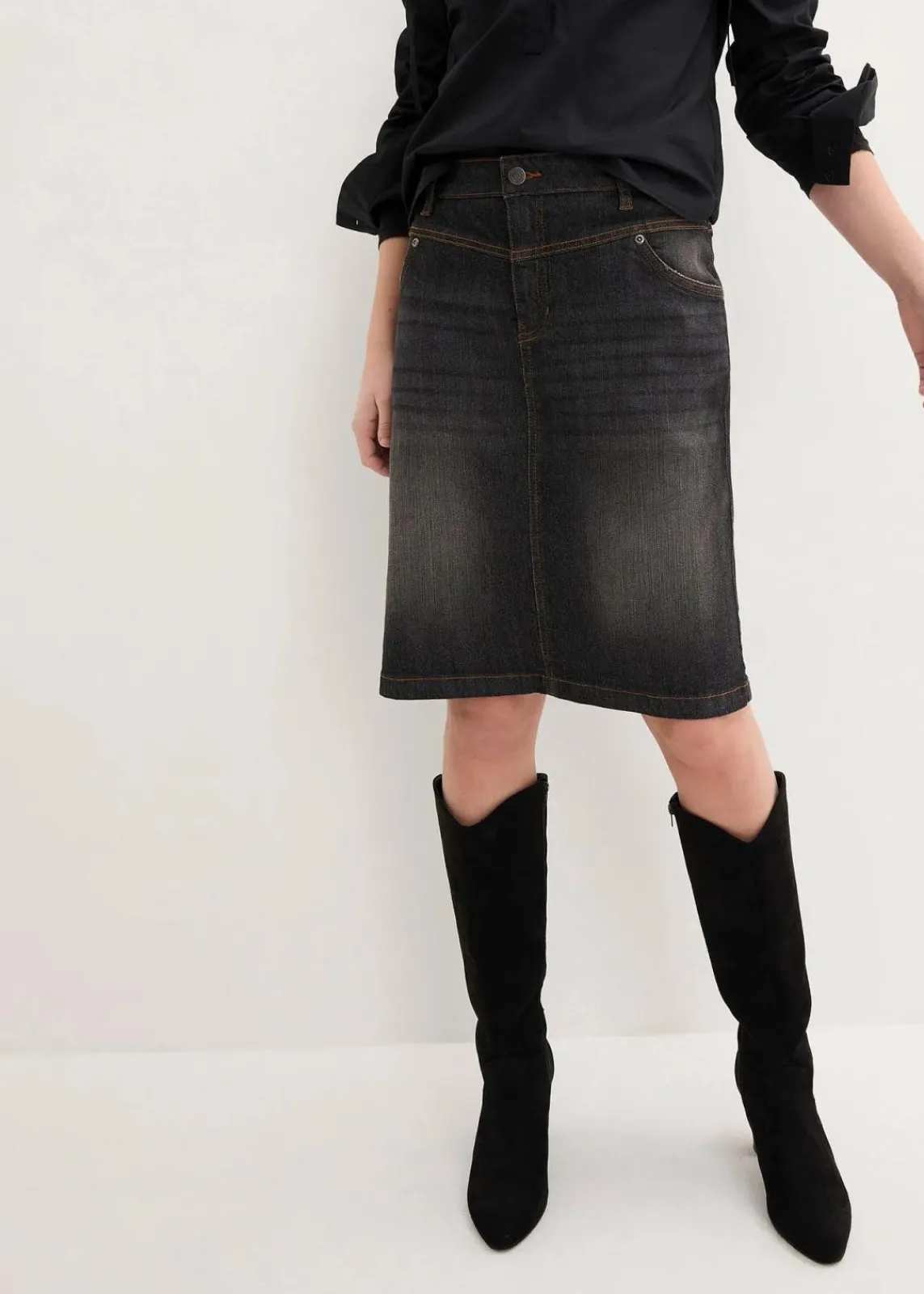 bonprix Bekleidung·Sportbekleidung|Röcke^Stretch-Jeansrock schwarz denim used